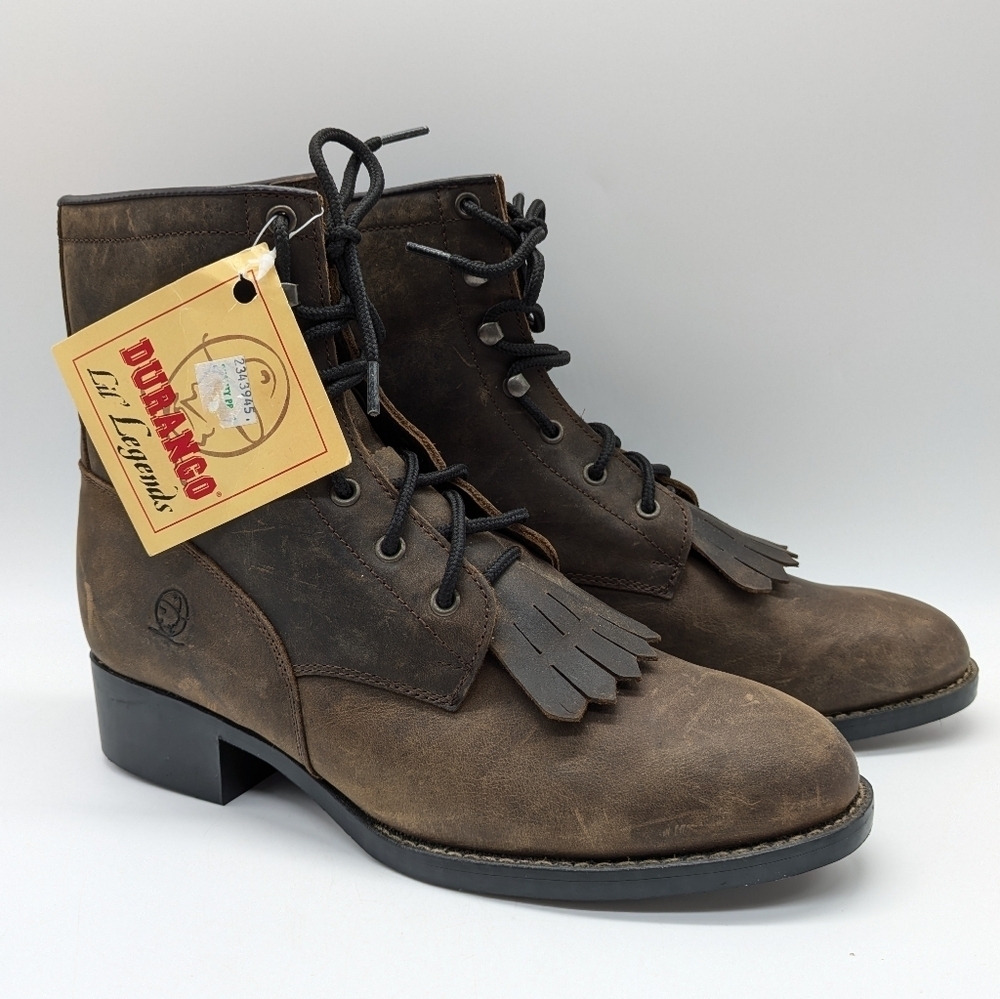 NWT Durango Lil Legends Roper Brown Leather Lace Up Boot 5.5